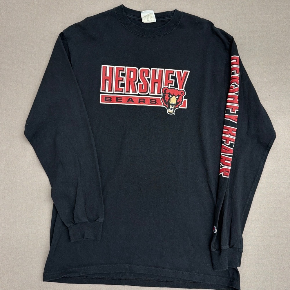 Champion Hershey Bears AHL Hockey Long Sleeve‎ T-Shirt Mens Large Black Graphic